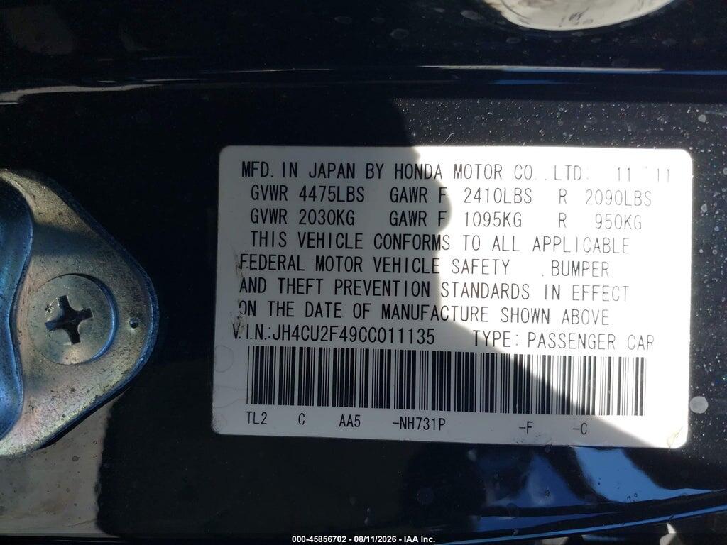 JH4CU2F49CC011135 2012 ACURA TSX photo no. 9