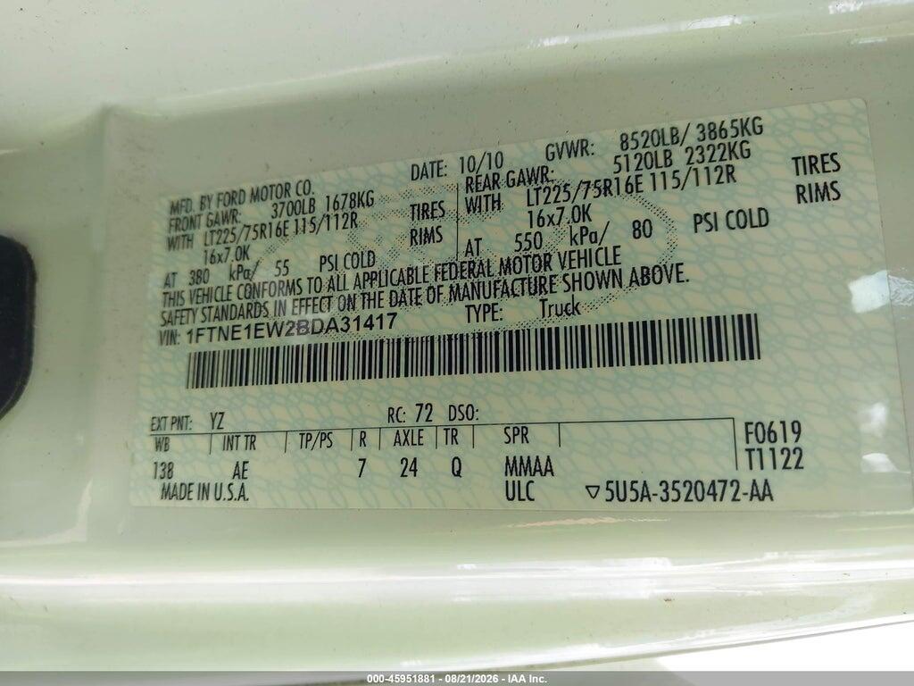 1FTNE1EW2BDA31417 2011 FORD E-150 photo no. 9