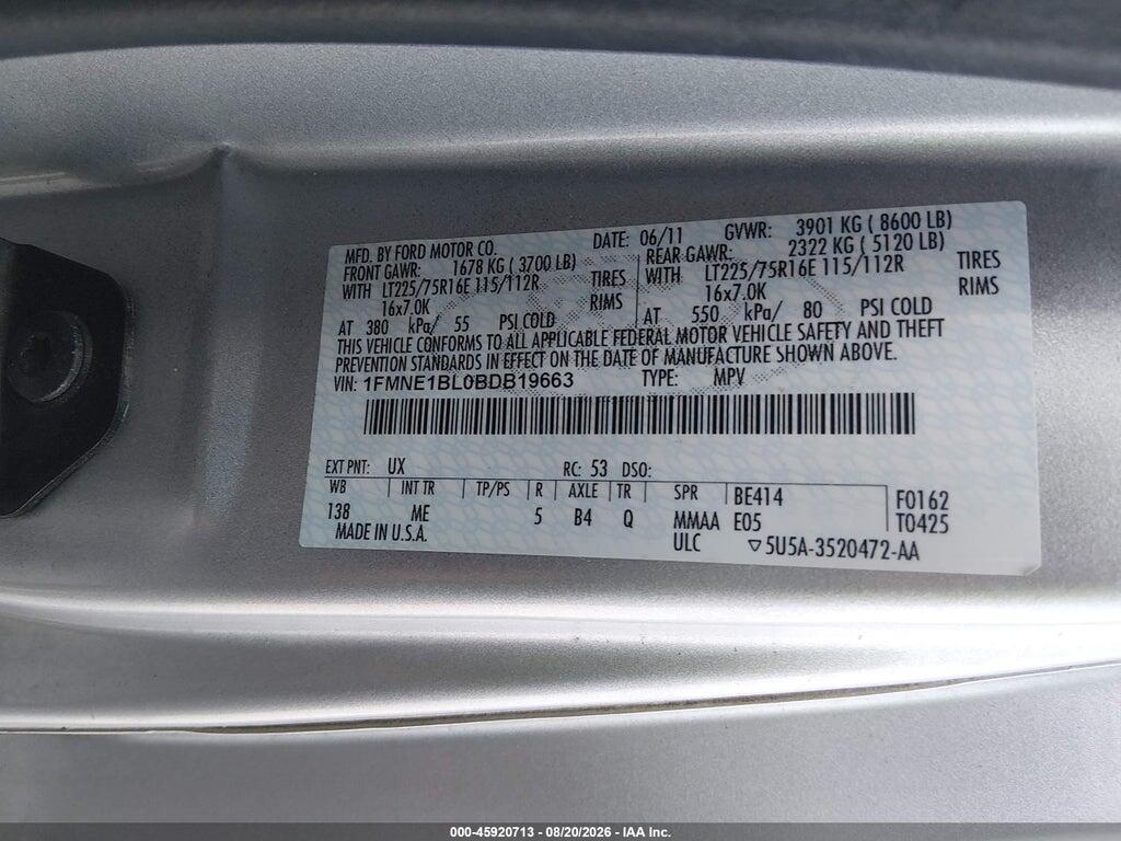 1FMNE1BL0BDB19663 2011 FORD E-150 photo no. 9