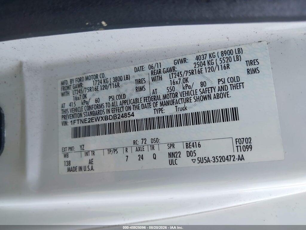 1FTNE2EWXBDB24854 2011 FORD E-250 photo no. 9