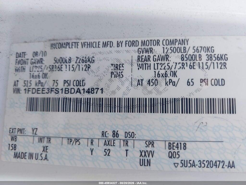 1FDEE3FS1BDA14871 2011 FORD E-350 CUTAWAY photo no. 8