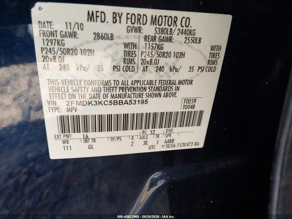 2FMDK3KC5BBA53195 2011 FORD EDGE photo no. 9