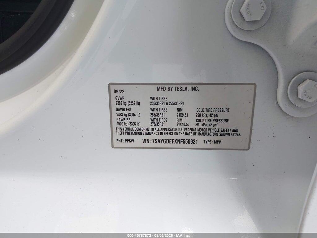7SAYGDEFXNF550921 2022 TESLA MODEL Y photo no. 9