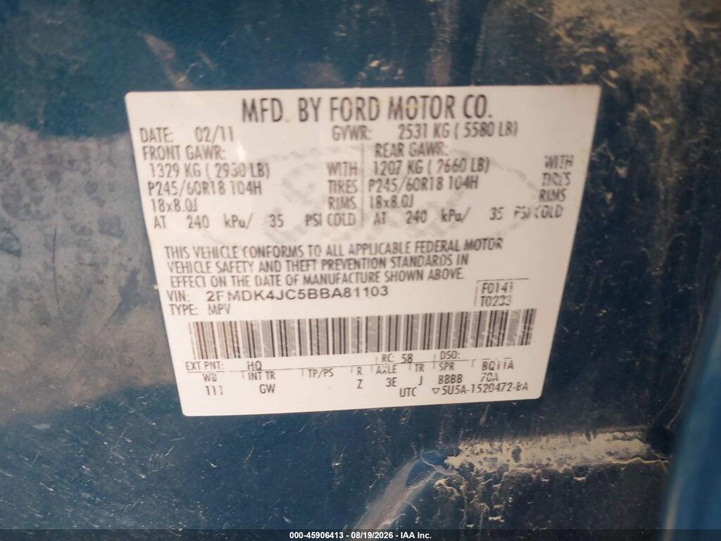 2FMDK4JC5BBA81103 2011 FORD EDGE photo no. 9