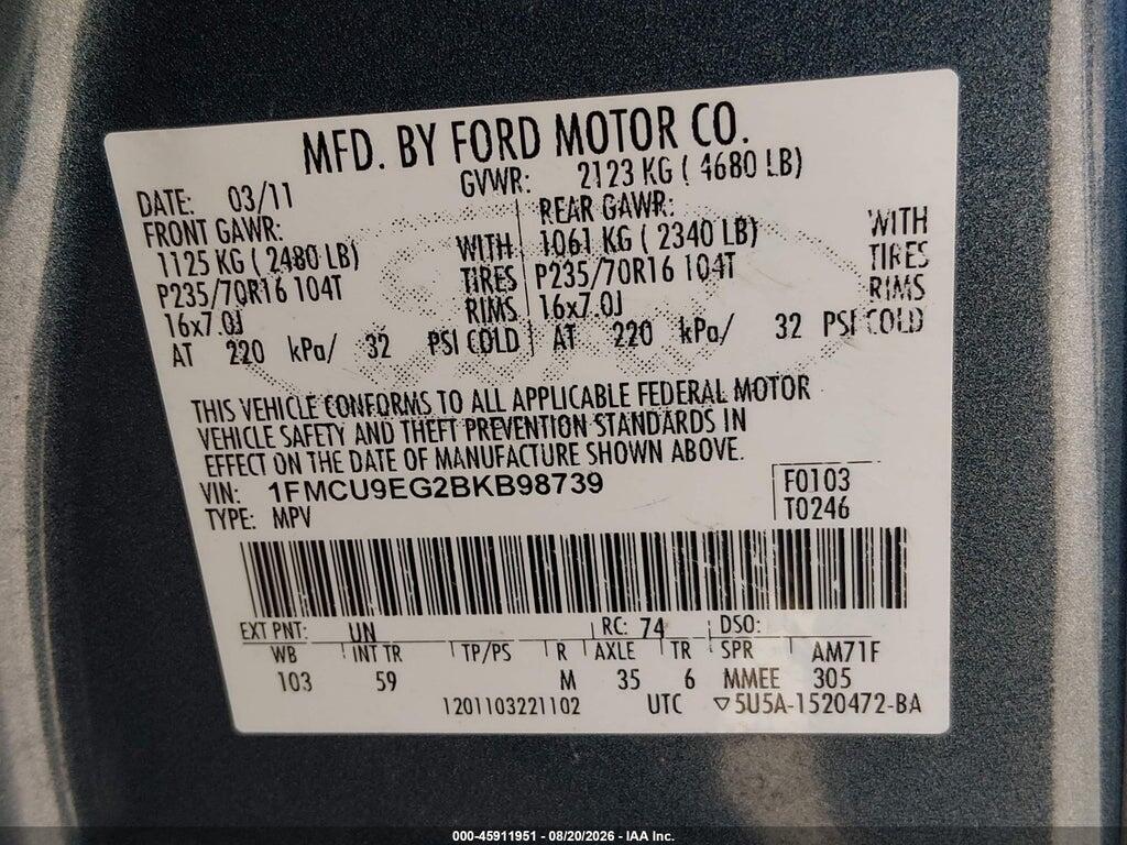 1FMCU9EG2BKB98739 2011 FORD ESCAPE photo no. 9