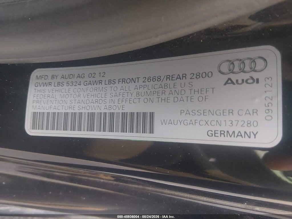 WAUYGAFCXCN137280 2012 AUDI A7 photo no. 9