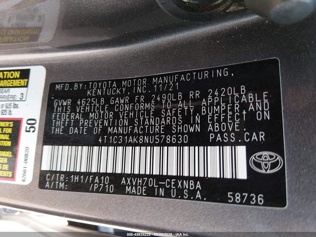 4T1C31AK8NU578630 2022 TOYOTA CAMRY photo no. 9