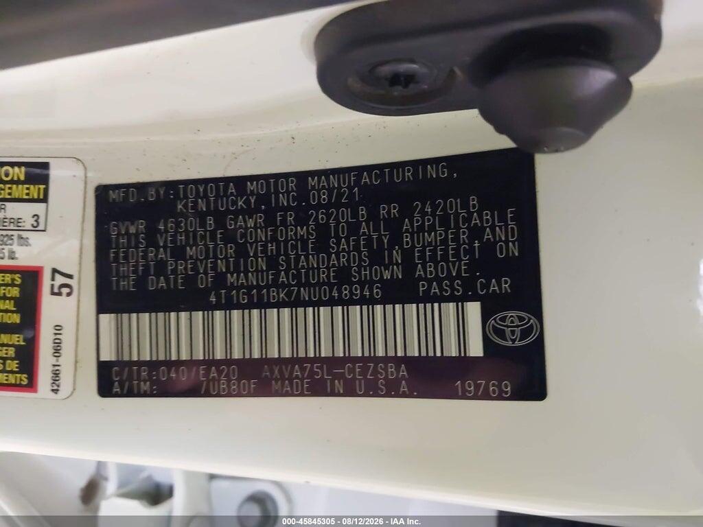 4T1G11BK7NU048946 2022 TOYOTA CAMRY photo no. 9