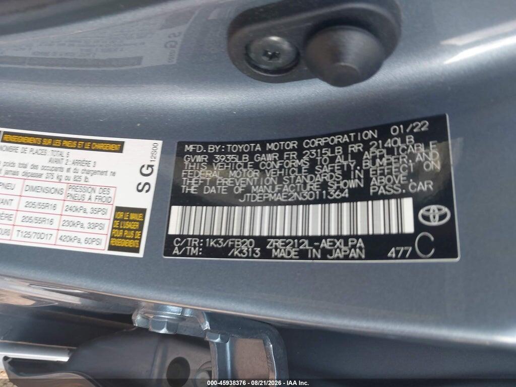 JTDEPMAE2N3011364 2022 TOYOTA COROLLA photo no. 9