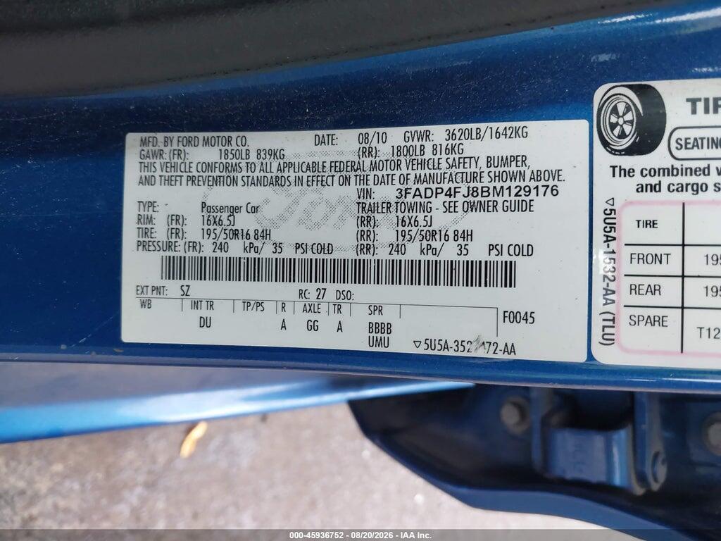3FADP4FJ8BM129176 2011 FORD FIESTA photo no. 9
