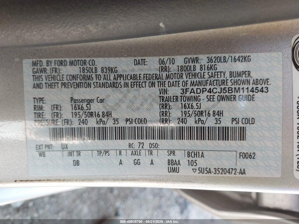 3FADP4CJ5BM114543 2011 FORD FIESTA photo no. 9