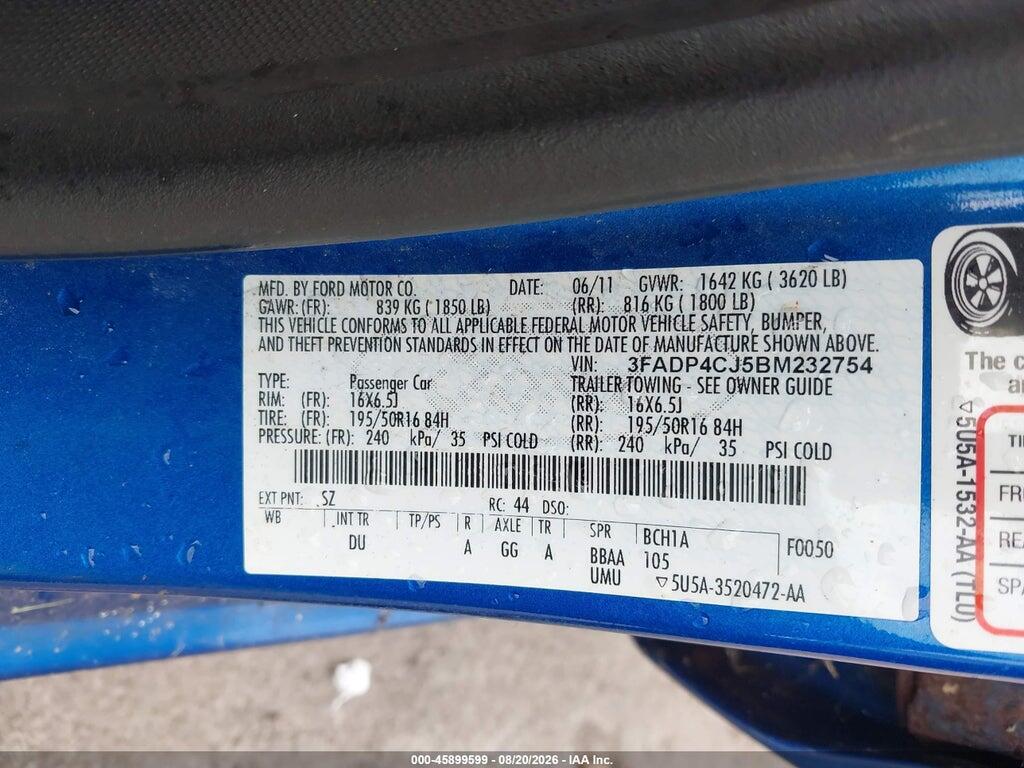 3FADP4CJ5BM232754 2011 FORD FIESTA photo no. 9