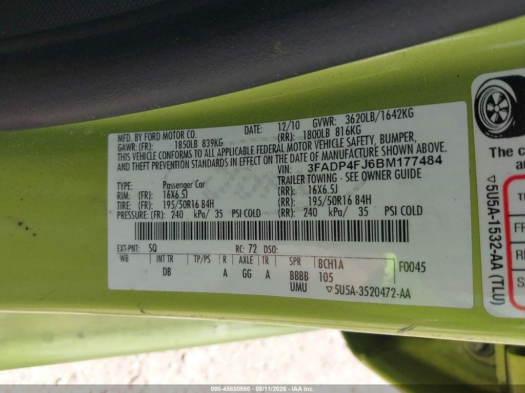 3FADP4FJ6BM177484 2011 FORD FIESTA photo no. 9