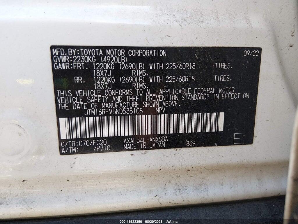 JTM16RFV5ND535108 2022 TOYOTA RAV4 HYBRID photo no. 9