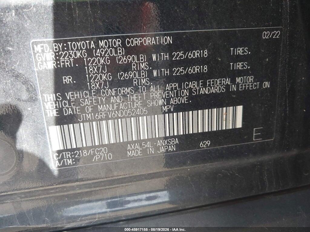 JTM16RFV6ND052405 2022 TOYOTA RAV4 HYBRID photo no. 9