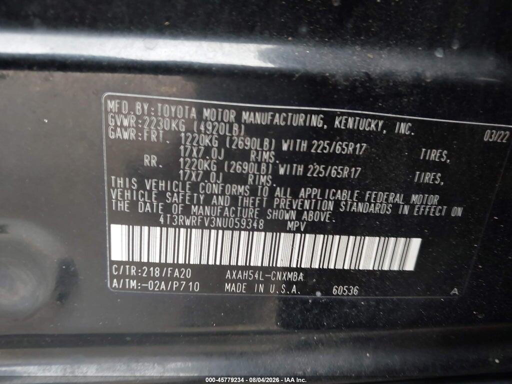4T3RWRFV3NU059348 2022 TOYOTA RAV4 HYBRID photo no. 9