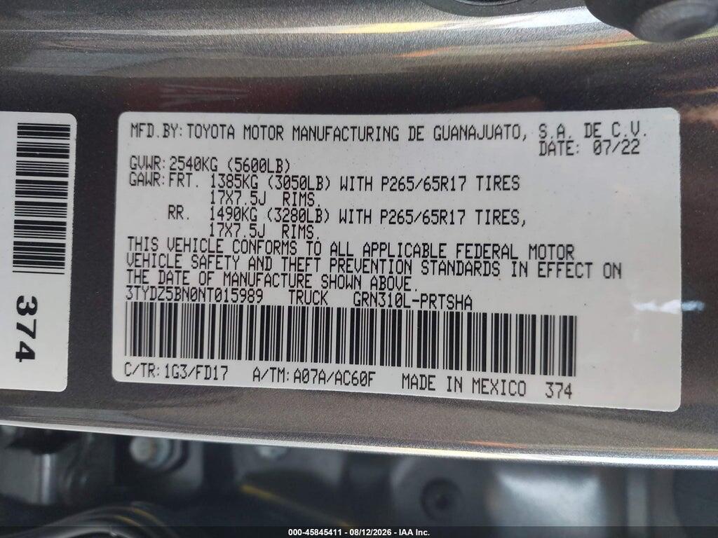 3TYDZ5BN0NT015989 2022 TOYOTA TACOMA photo no. 9