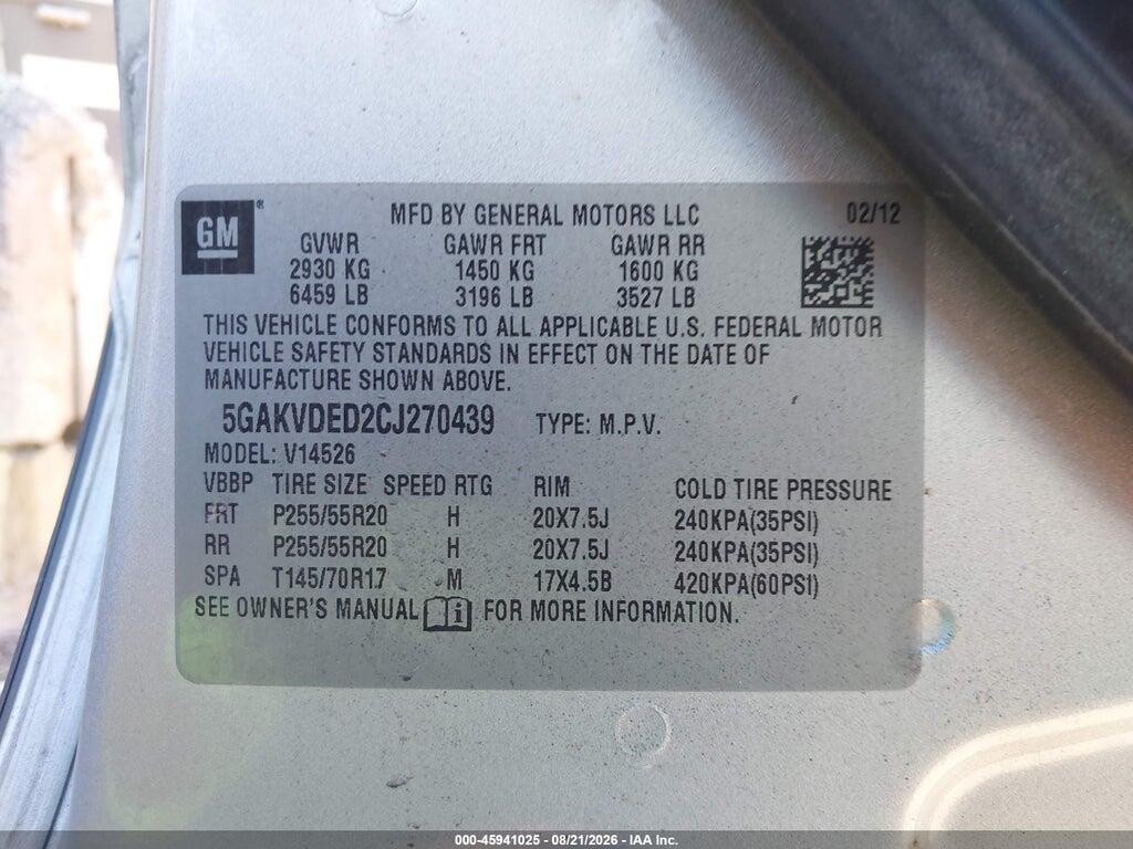 5GAKVDED2CJ270439 2012 BUICK ENCLAVE photo no. 9