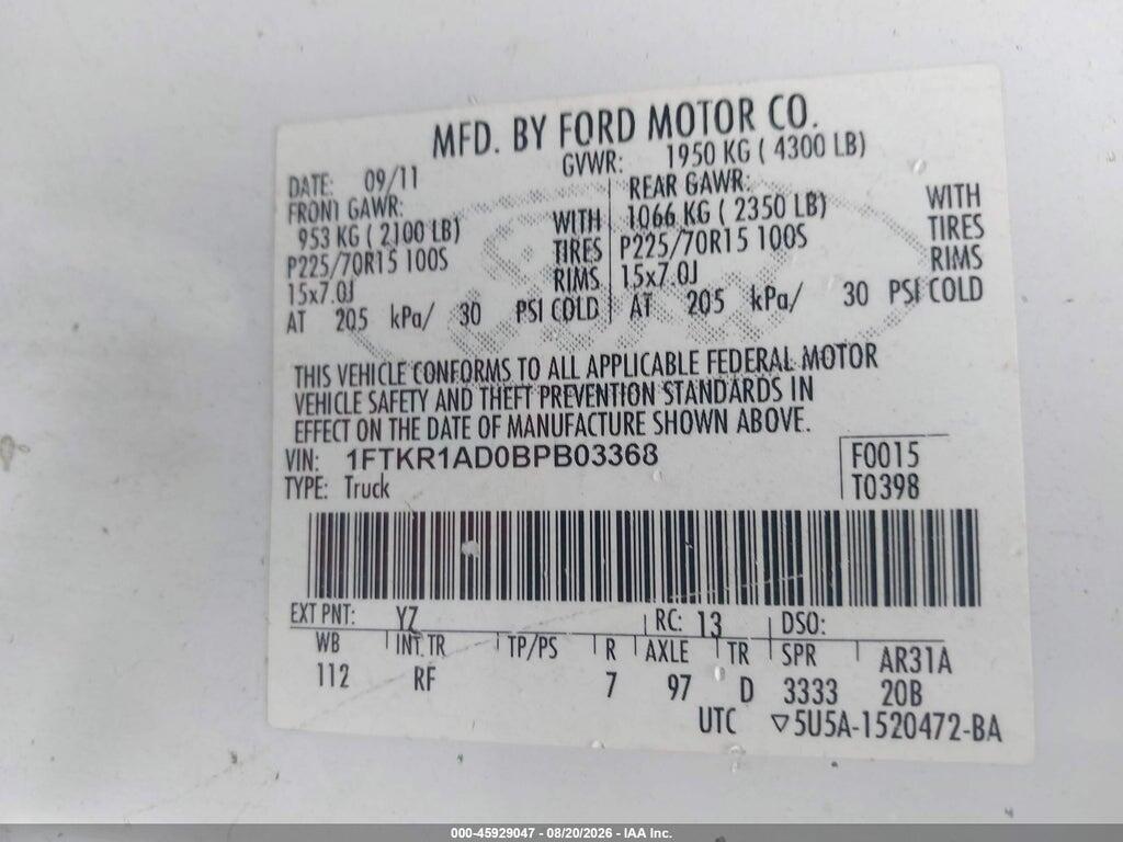1FTKR1AD0BPB03368 2011 FORD RANGER photo no. 9