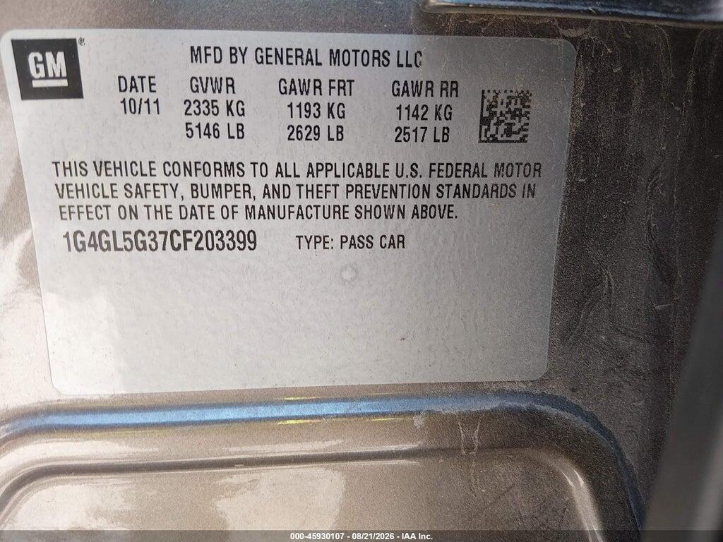 1G4GL5G37CF203399 2012 BUICK LACROSSE photo no. 9