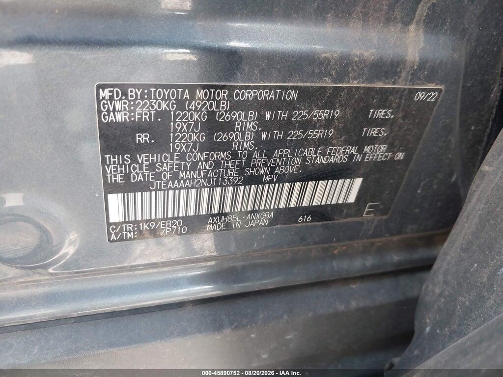JTEAAAAH2NJ113392 2022 TOYOTA VENZA photo no. 9