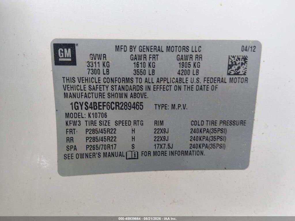 1GYS4BEF6CR289465 2012 CADILLAC ESCALADE photo no. 9