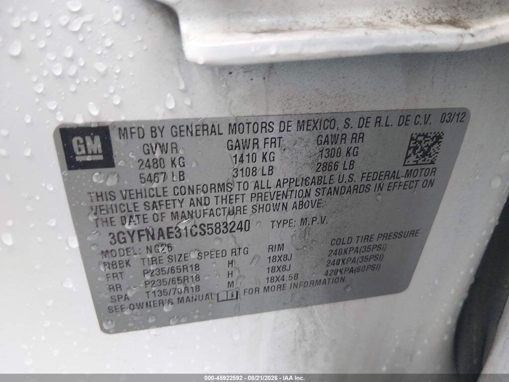 3GYFNAE31CS583240 2012 CADILLAC SRX photo no. 9