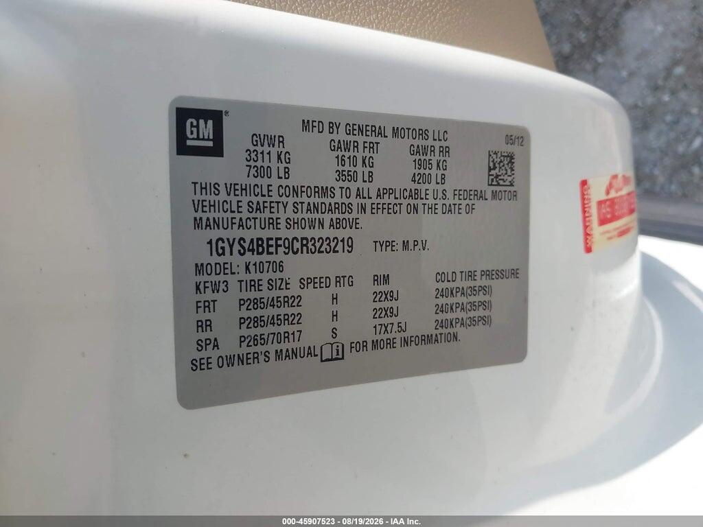 1GYS4BEF9CR323219 2012 CADILLAC ESCALADE photo no. 9