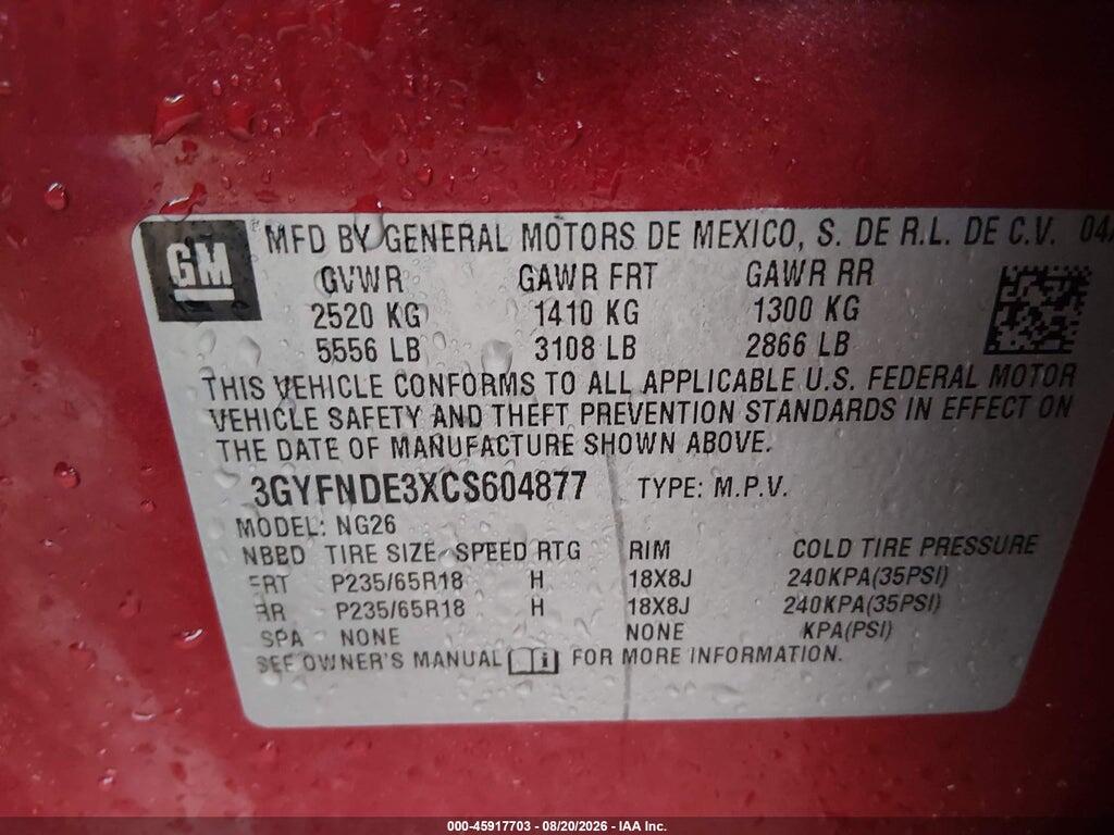 3GYFNDE3XCS604877 2012 CADILLAC SRX photo no. 9