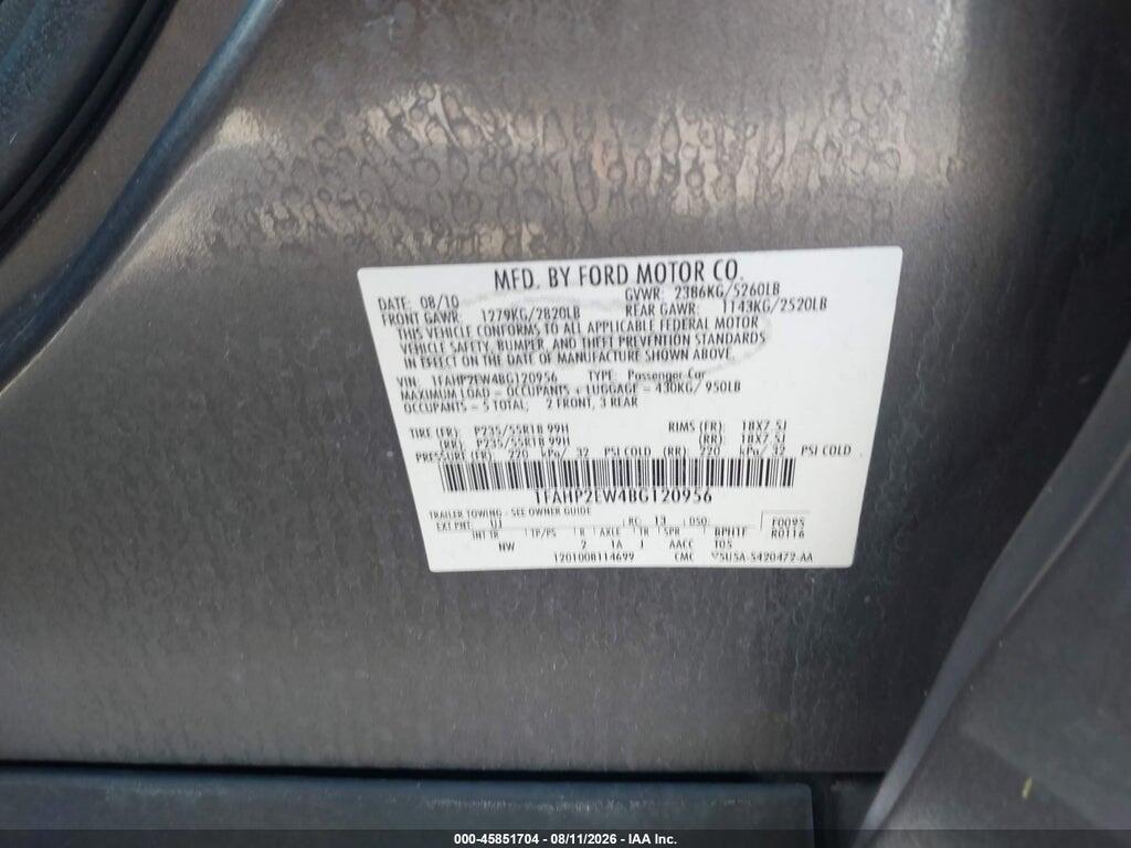 1FAHP2EW4BG120956 2011 FORD TAURUS photo no. 9