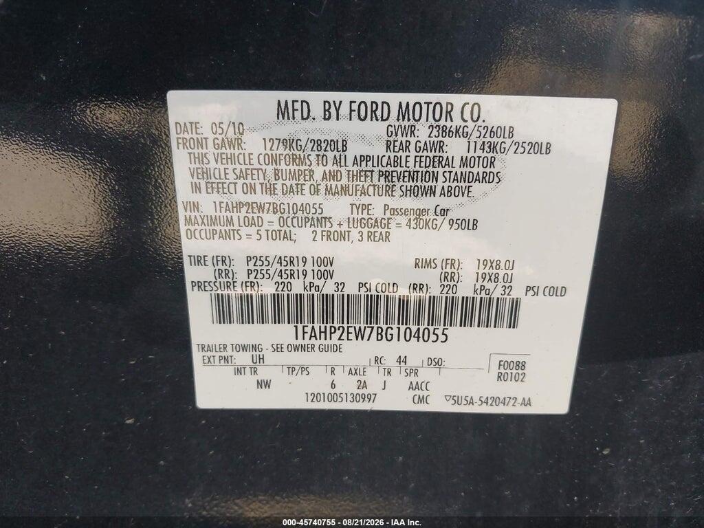 1FAHP2EW7BG104055 2011 FORD TAURUS photo no. 9