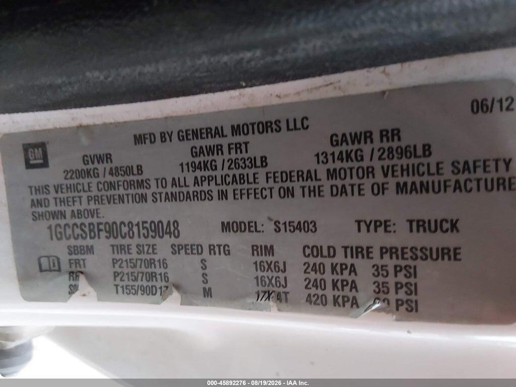 1GCCSBF90C8159048 2012 CHEVROLET COLORADO photo no. 9