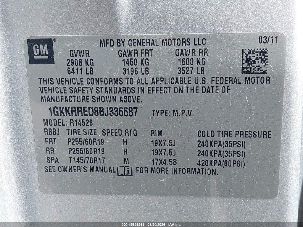 1GKKRRED8BJ336687 2011 GMC ACADIA photo no. 9