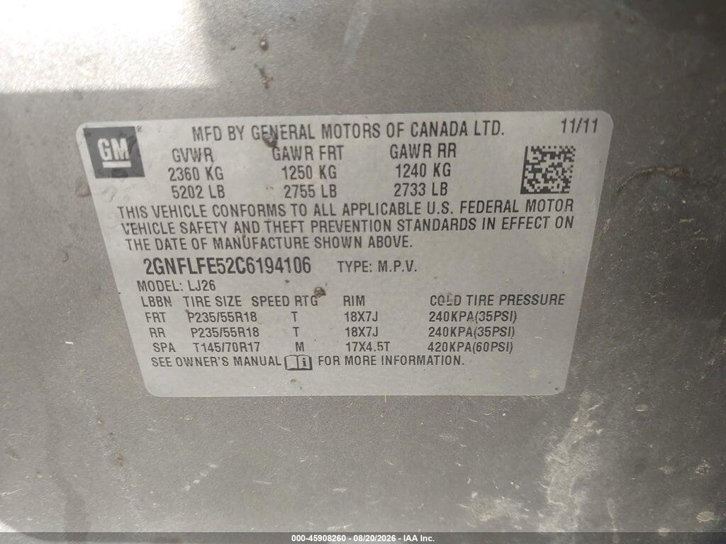 2GNFLFE52C6194106 2012 CHEVROLET EQUINOX photo no. 9