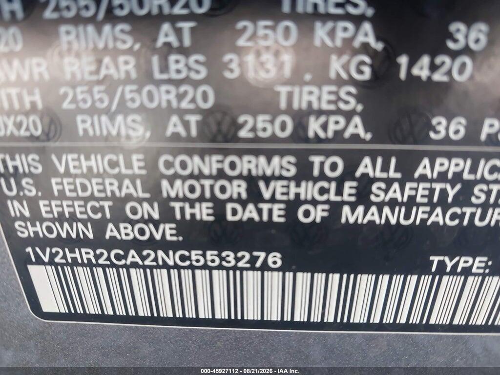 1V2HR2CA2NC553276 2022 VOLKSWAGEN ATLAS photo no. 9