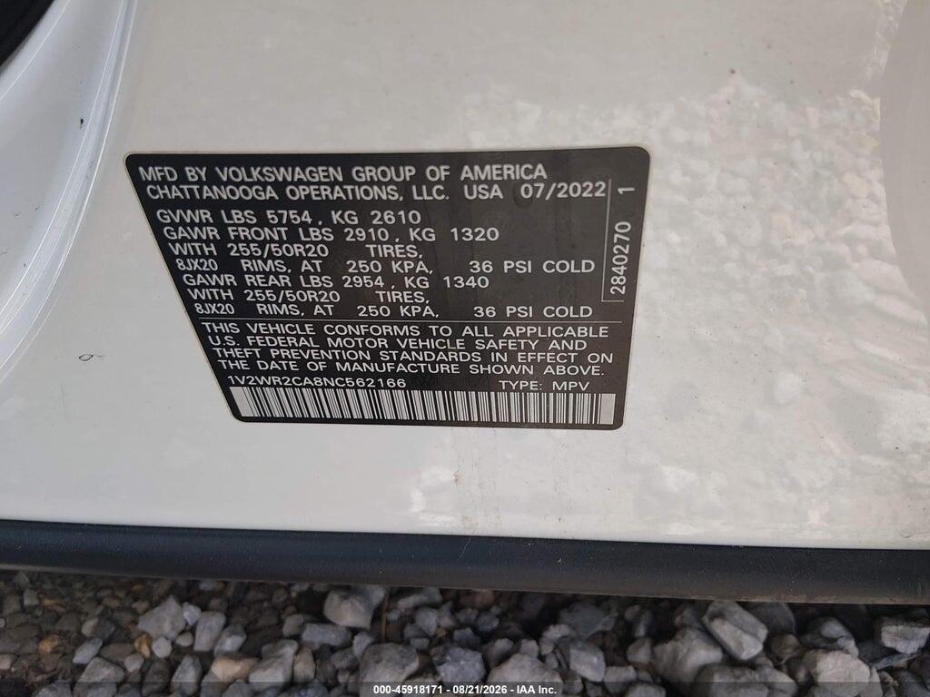 1V2WR2CA8NC562166 2022 VOLKSWAGEN ATLAS photo no. 9