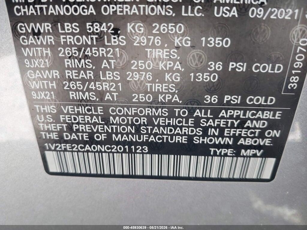 1V2FE2CA0NC201123 2022 VOLKSWAGEN ATLAS CROSS SPORT photo no. 9