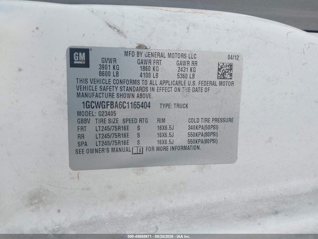 1GCWGFBA6C1165404 2012 CHEVROLET EXPRESS 2500 photo no. 9