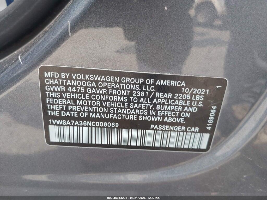 1VWSA7A36NC006069 2022 VOLKSWAGEN PASSAT photo no. 9