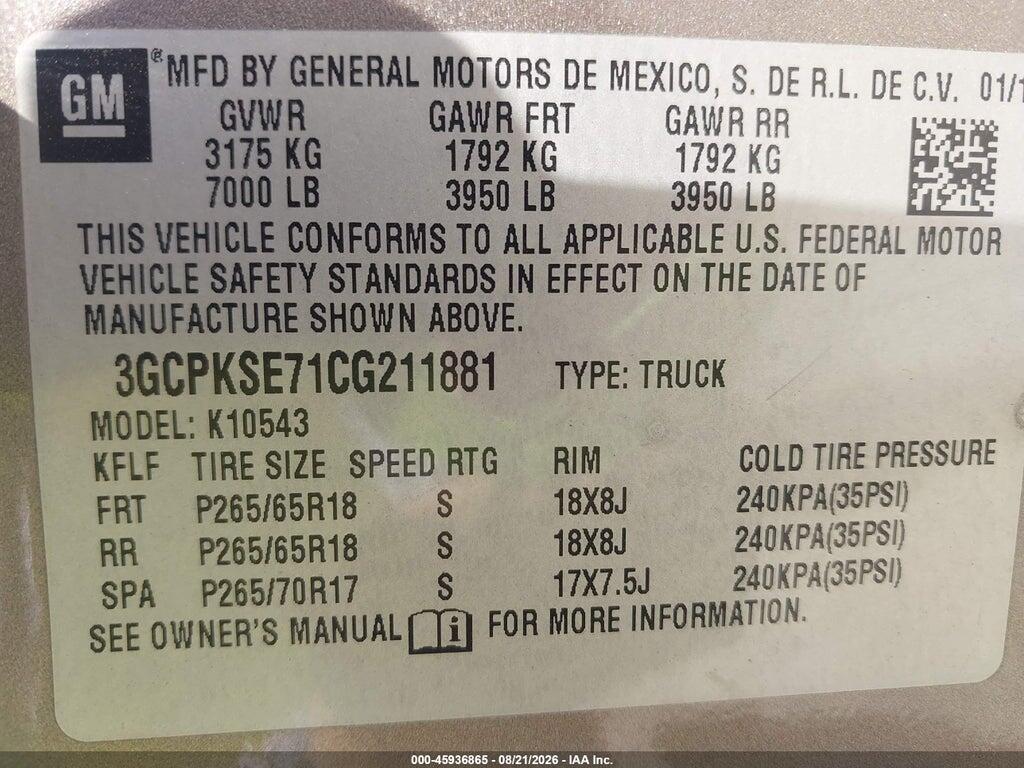 3GCPKSE71CG211881 2012 CHEVROLET SILVERADO 1500 photo no. 9