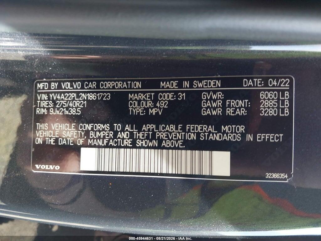 YV4A22PL2N1861723 2022 VOLVO XC90 photo no. 9