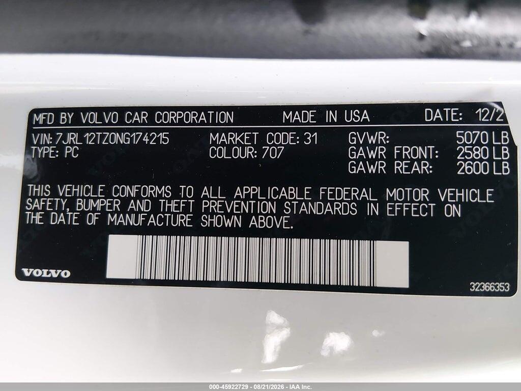 7JRL12TZ0NG174215 2022 VOLVO S60 photo no. 9