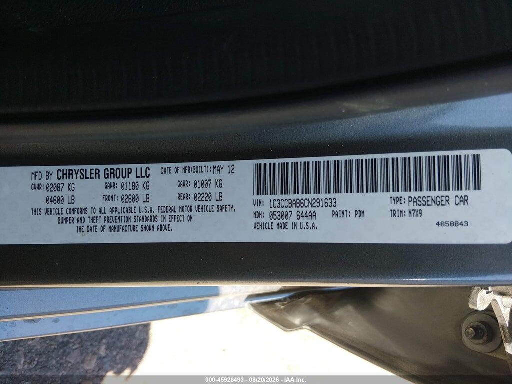 1C3CCBAB6CN291633 2012 CHRYSLER 200 photo no. 9
