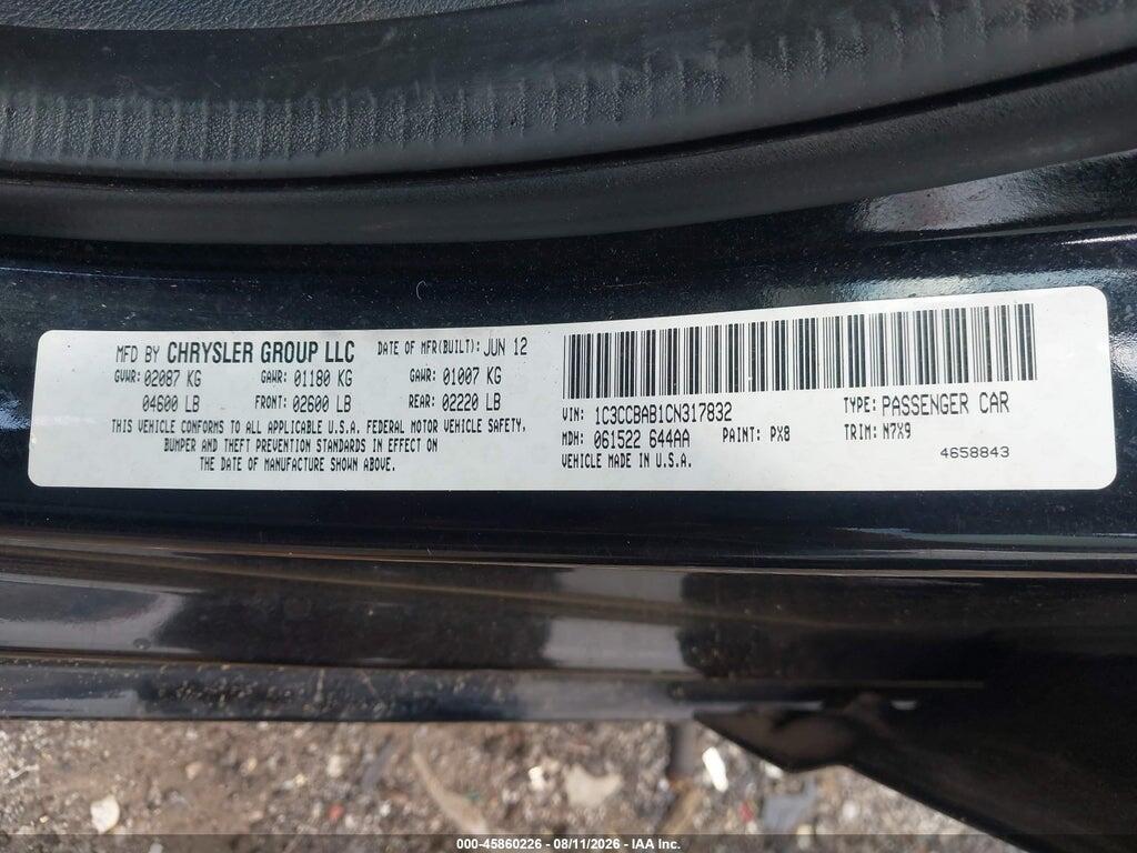 1C3CCBAB1CN317832 2012 CHRYSLER 200 photo no. 9