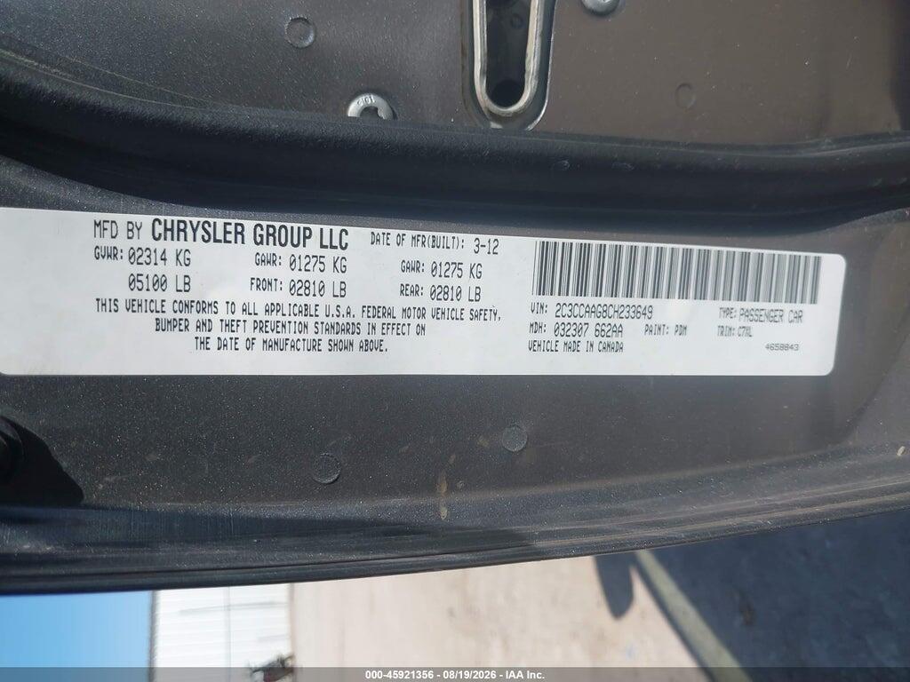 2C3CCAAG8CH233649 2012 CHRYSLER 300 photo no. 9