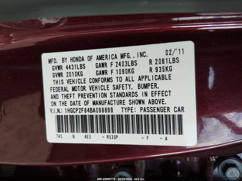 1HGCP2F84BA098899 2011 HONDA ACCORD photo no. 9