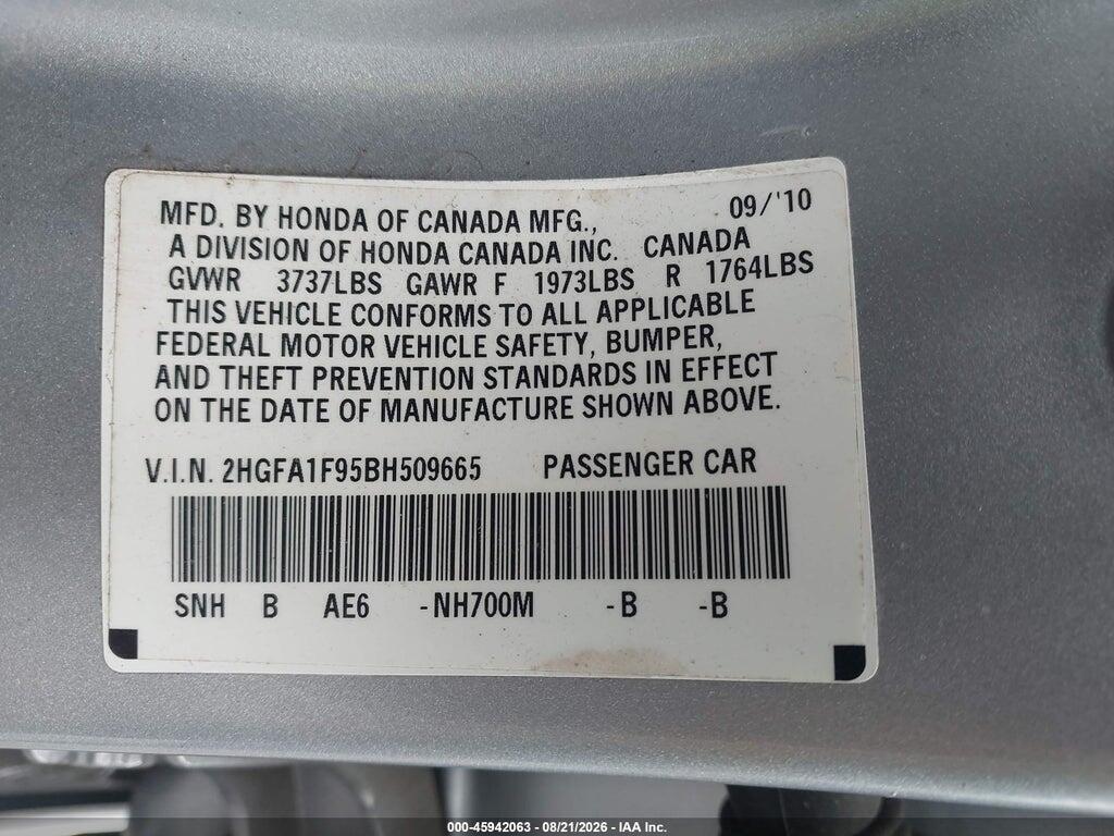2HGFA1F95BH509665 2011 HONDA CIVIC photo no. 9