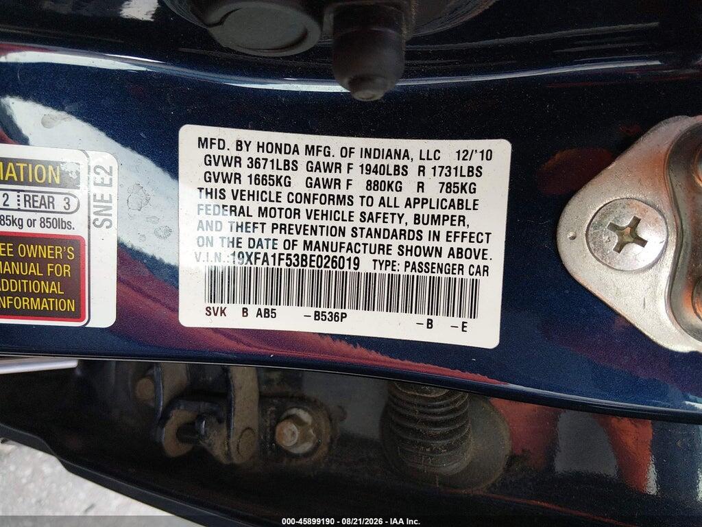 19XFA1F53BE026019 2011 HONDA CIVIC photo no. 9