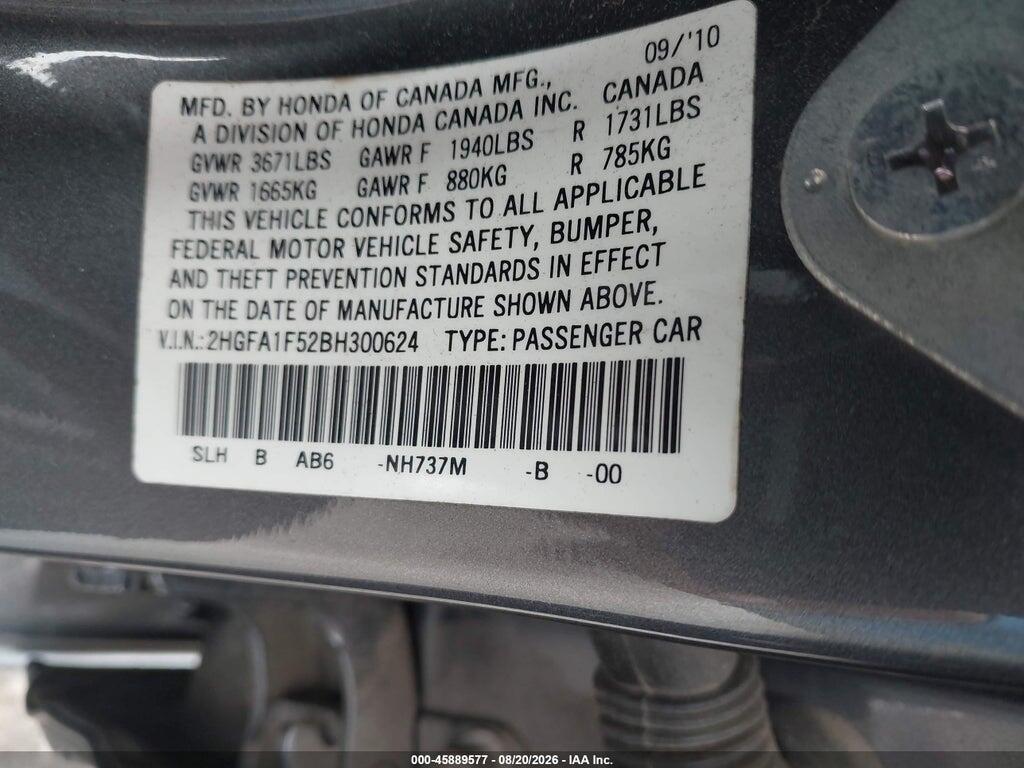 2HGFA1F52BH300624 2011 HONDA CIVIC photo no. 9