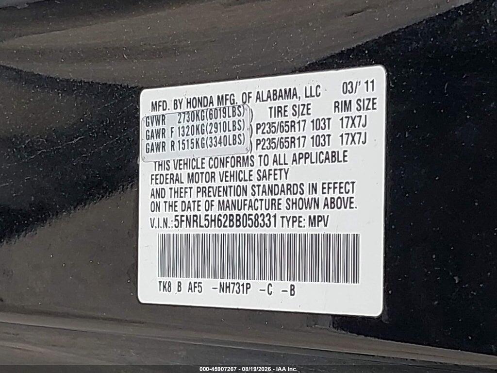 5FNRL5H62BB058331 2011 HONDA ODYSSEY photo no. 9